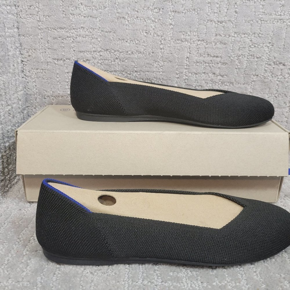 ROTHY’S Women's Size 8.5, 10.5 Black Solid Classic Round Toe Slip On Flat - Picture 2 of 12